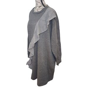 ILLORD Plus Size Gray Ruffle Tunic Mini Dress Size 1X | Cotton Blend